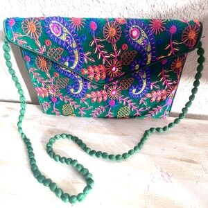 Embroidered Green Clutch Bag
